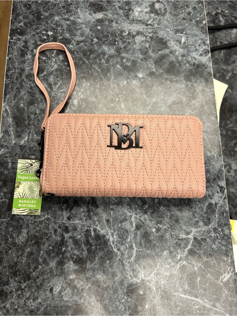 Badgley Mischka Dusty Rose Quilted Wristlet Clutch